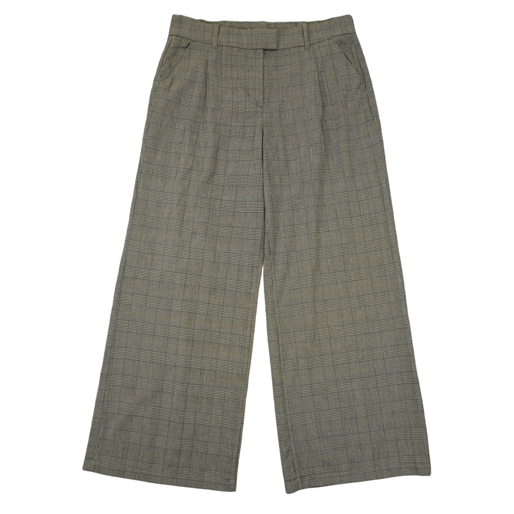 American Eagle Wide Leg Trouser Women 12 (35x30) Gray Plaid‎ High Rise Pleated